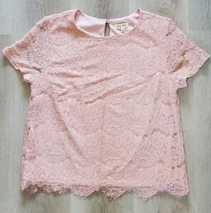 Lily White Pink Boxy Lace Blouse